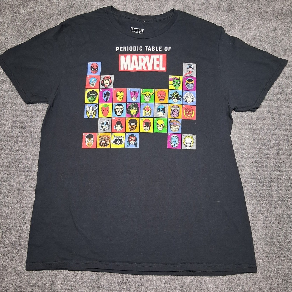 Marvel‎ Comics t-shirt men's Large black Periodic Table